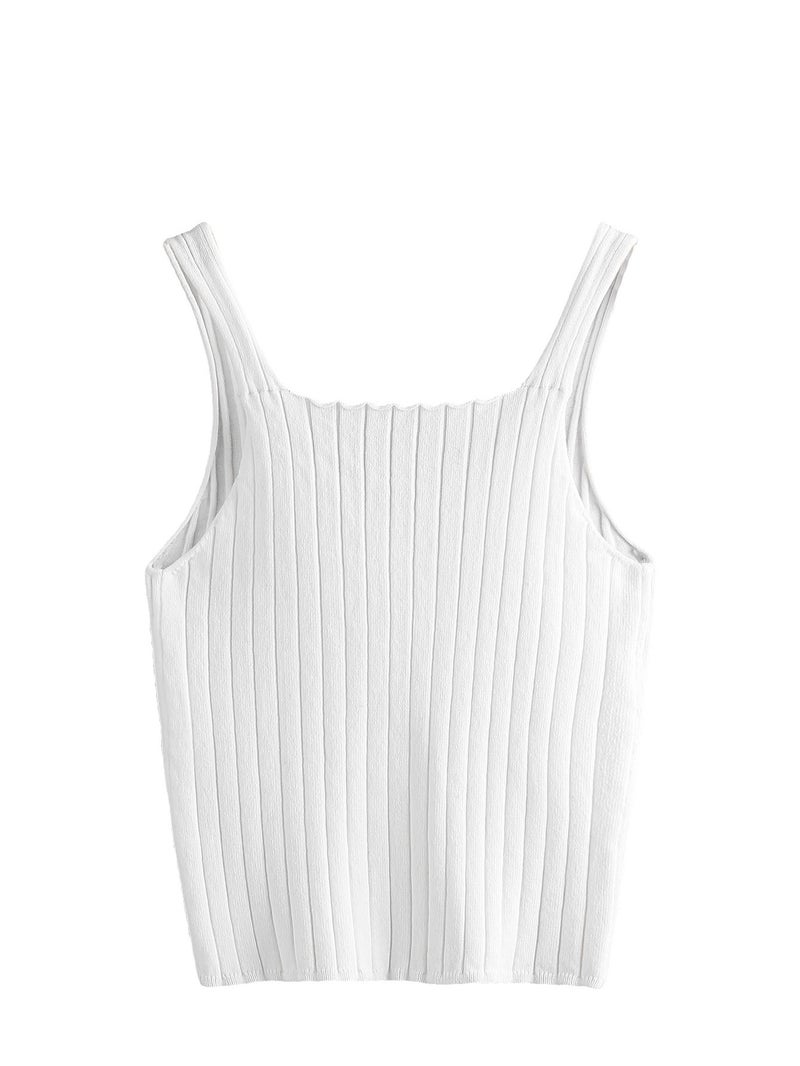 SweatyRocks Women's Sleeveless Vest Button Front Crop Tank Top Ribbed Knit Belly Shirt White#1 S - Image 2